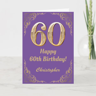 Carte 60e anniversaire Parties scintillant violet et or 