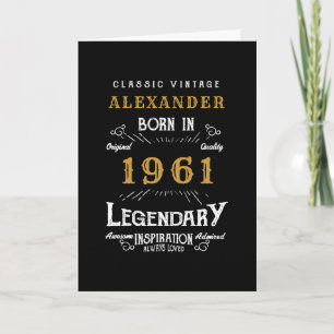 Carte 60e anniversaire personnalisé Né en 1961 Noir Vint