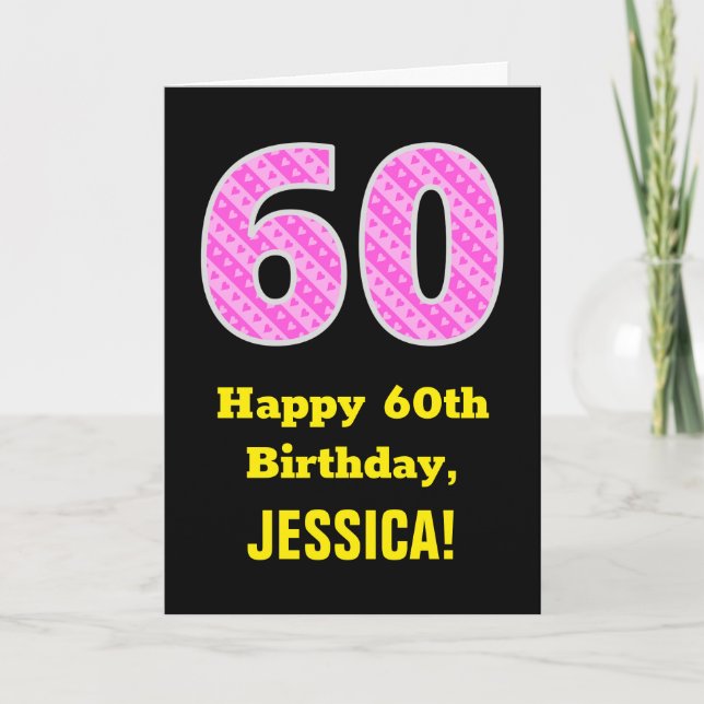 Carte 60e anniversaire : Pink Stripes and Hearts "60" +  (Devant)