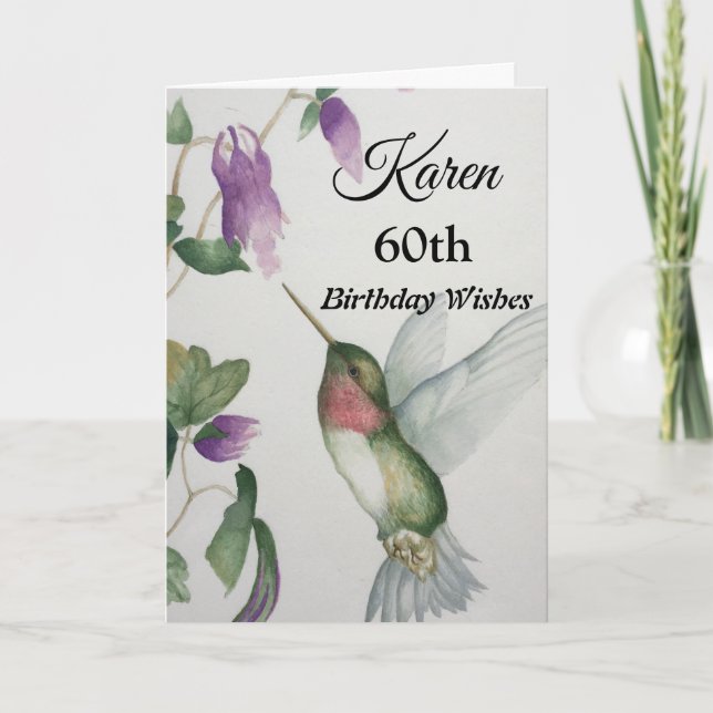 Carte 60e anniversaire Souhaite un colibri élégant (Devant)