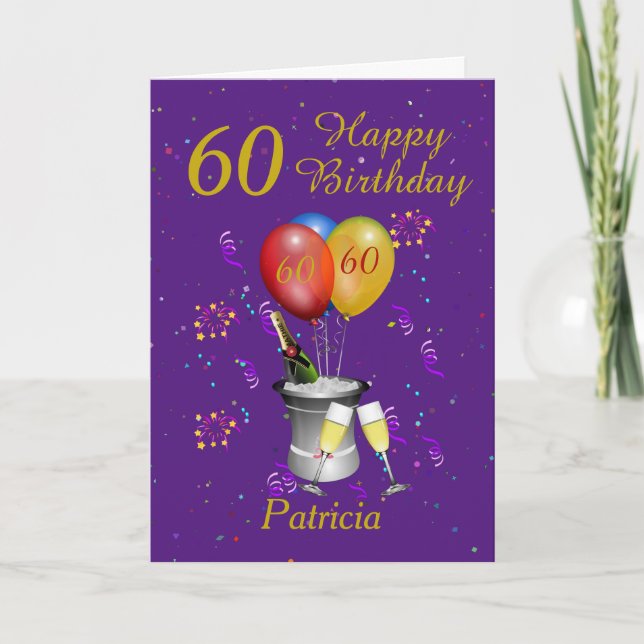 Carte 60e Birthday Celebration Purple Gold (Devant)