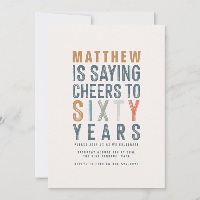 Carte 60e Classy coloré applaudit à soixante ans (Devant)