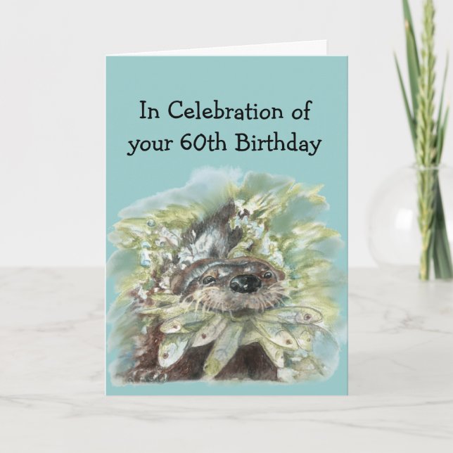 Carte 60ème anniversaire Humour mignon Aquarelle Otter (Devant)