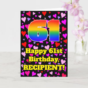 Carte 61e anniversaire : Amour Hearts Motif, Arc-en-ciel