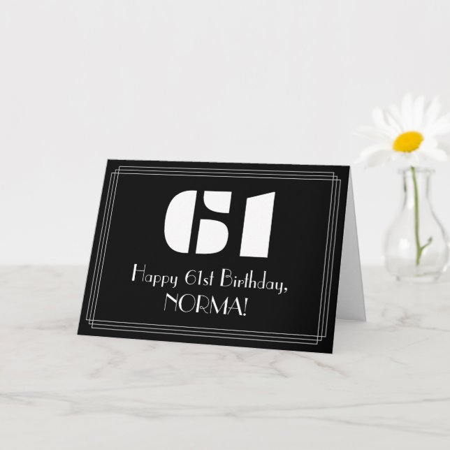 Carte 61e anniversaire : Art Déco Inspiré Look "61" & No (Petite plante)