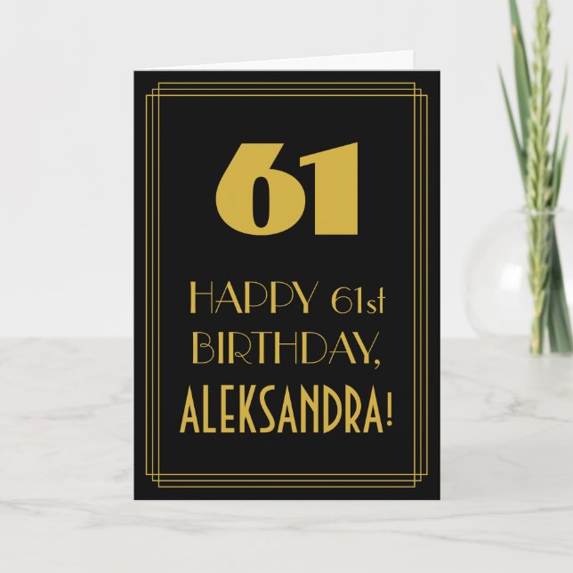 Carte 61e anniversaire ~ Art Déco Inspiré Look "61" & No (Devant)