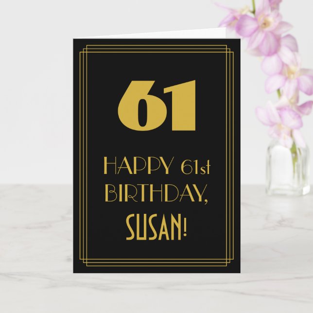 Carte 61e anniversaire - Art Déco Inspiré Look "61" & No (Orchidée)