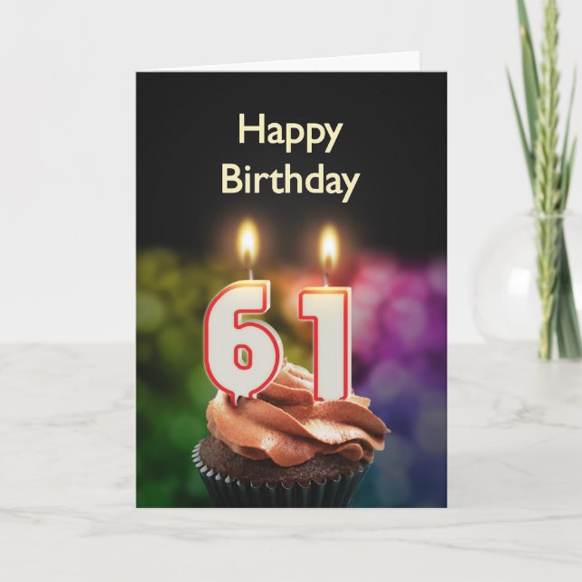 Carte 61e anniversaire avec gâteau et bougies (Devant)