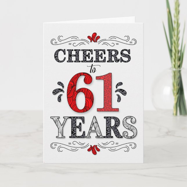 Carte 61e anniversaire Cheers en Motif noir blanc rouge (Devant)