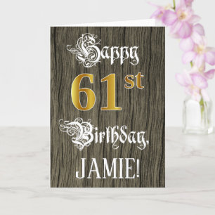 Carte 61e anniversaire : Faux Gold Look + Faux Wood Moti