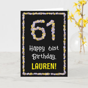 Carte 61e anniversaire : Floral Flowers Numéro, Nom pers