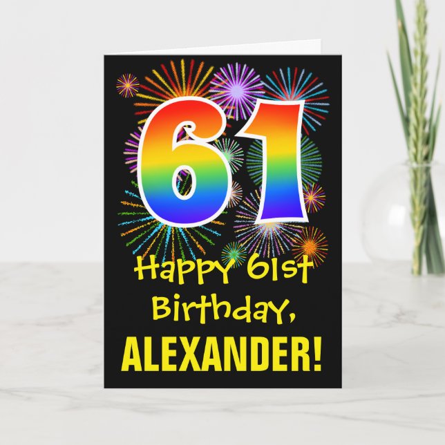 Carte 61e anniversaire : Fun Motif Fireworks + Rainbow 6 (Devant)