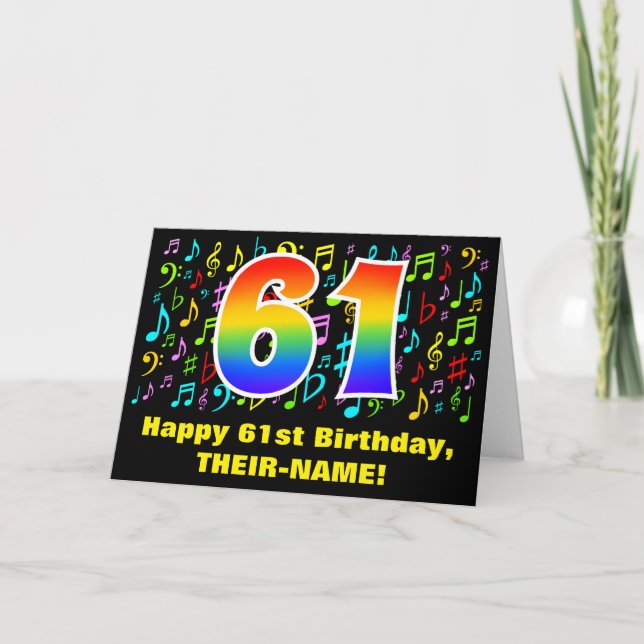Carte 61e anniversaire : Symboles de musique colorée et  (Devant)