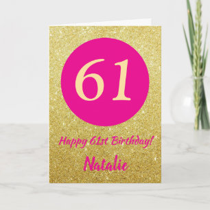 Carte 61e Joyeux anniversaire Hot rose et Parties scinti