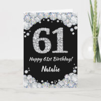 61st Birthday Black and Silver Glitter