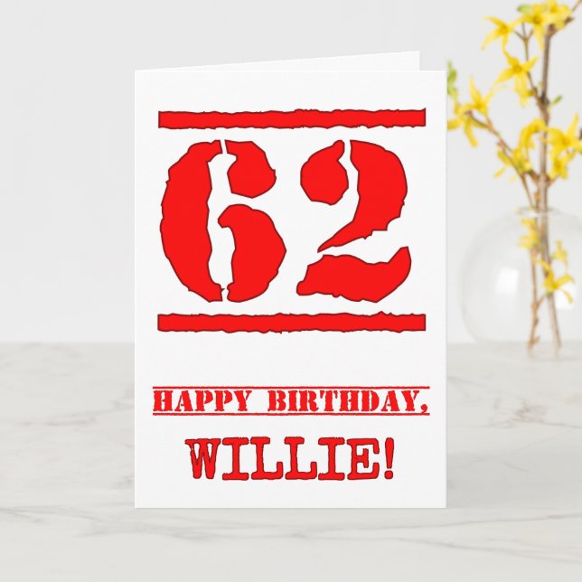 Carte 62e anniversaire : Amusant, Timbre en caoutchouc r (Fleur jaune)