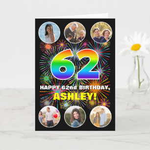Carte 62e anniversaire : Arc en ciel amusant #, Nom pers