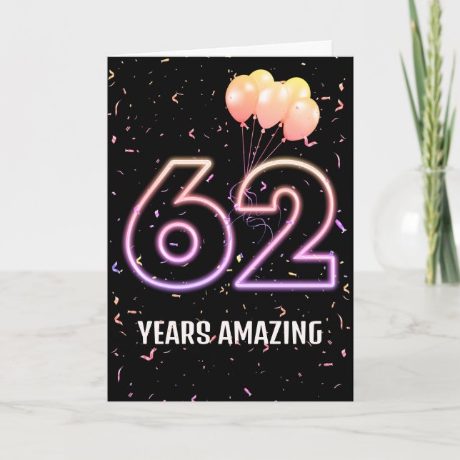Carte 62e anniversaire Ballons et Confetti (Devant)