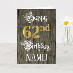 Carte 62e Anniversaire : Effet Or + Motif Bois