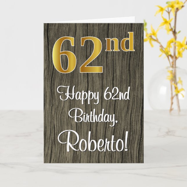 Carte 62e anniversaire : Elégant Faux Gold Look #, Faux  (Fleur jaune)