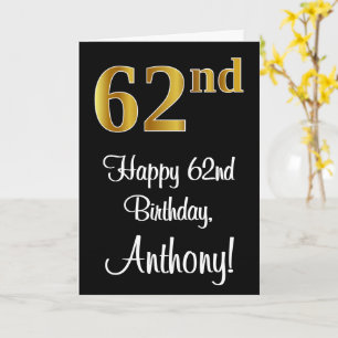 Carte 62e anniversaire ~ Elégant Luxueux Faux Gold Look 