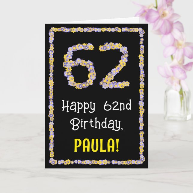 Carte 62e anniversaire : Floral Flowers Numéro, Nom pers (Orchidée)