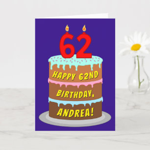 Carte 62e anniversaire : Fun Cake and Candles + Nom pers