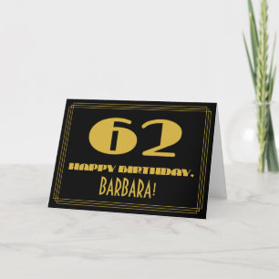 Carte 62e anniversaire : Nom + Art Déco Inspiré Look "62
