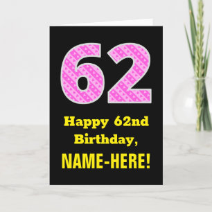 Carte 62e anniversaire : Pink Stripes and Hearts "62" + 