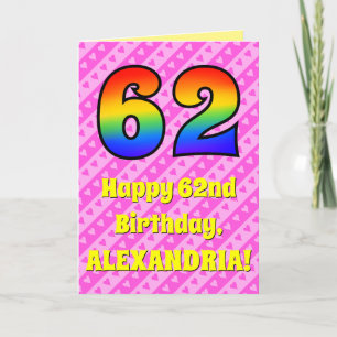 Carte 62e anniversaire : Pink Stripes & Hearts, Arc en c