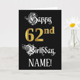 Carte 62e anniversaire — Script fantaisie; look or Faux;