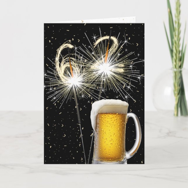 Carte 62e anniversaire Sparklers avec Beer Mug (Devant)