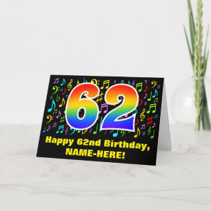 Carte 62e anniversaire : Symboles de musique colorée et 