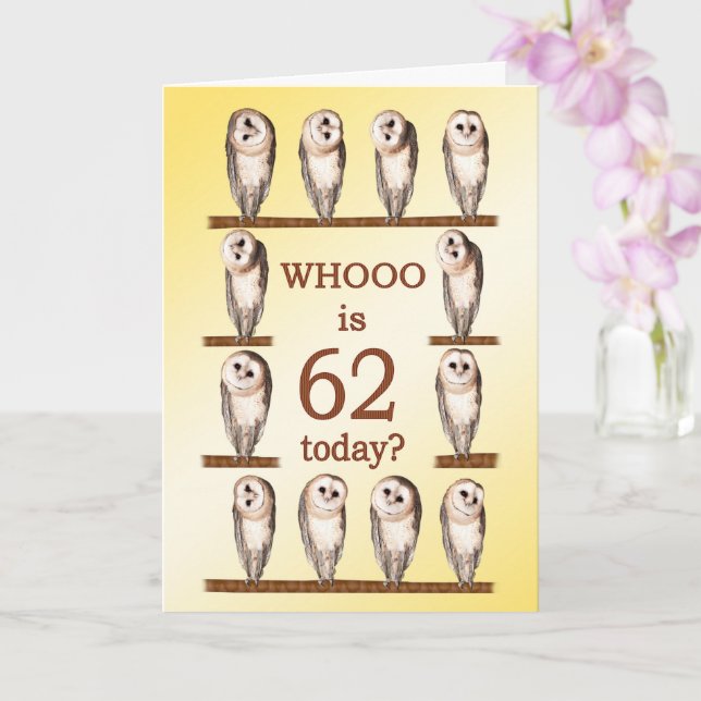 Carte 62e jour de Birthday, Curious Owls (Orchidée)