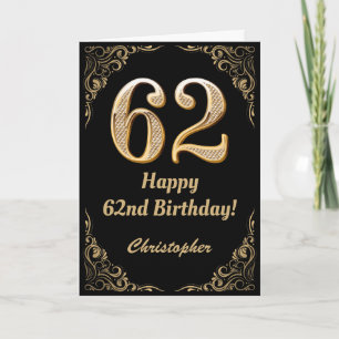 Carte 62ème anniversaire Parties scintillant noir et or