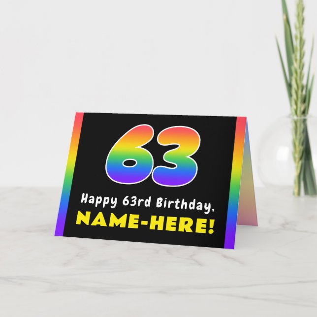 Carte 63e anniversaire : Arc-en-ciel coloré # 63, Nom pe (Devant)