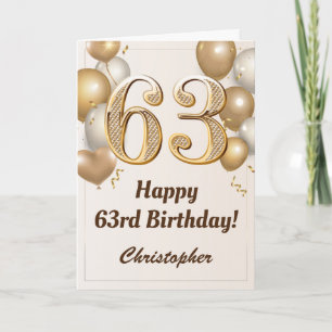 Carte 63e anniversaire Ballons d'or et Confetti Annivers