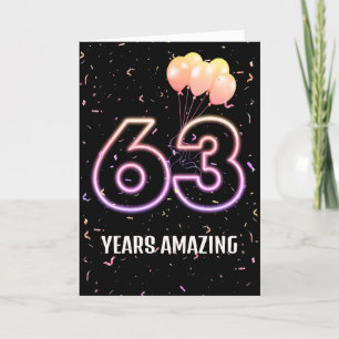 Carte 63e anniversaire Ballons et Confetti