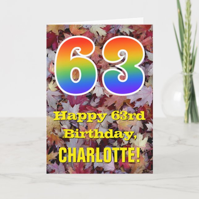 Carte 63e anniversaire; feuilles d'automne rustiques; ar (Devant)