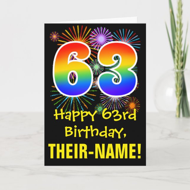 Carte 63e anniversaire : Fun Fireworks Motif + Rainbow 6 (Devant)