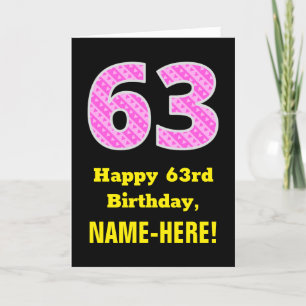 Carte 63e anniversaire : Pink Stripes and Hearts "63" + 