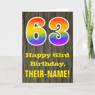 Carte 63e anniversaire : Rustic Faux Wood Look, Arc-en-c