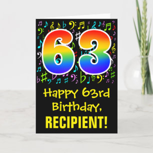 Carte 63e anniversaire : Symboles de musique colorée + A