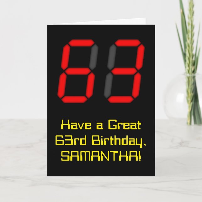 Carte 63ème anniversaire : Rouge Digital Clock Style "63 (Devant)