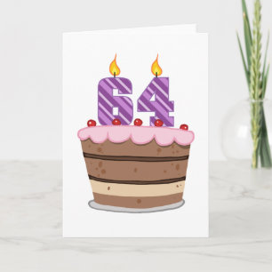 Carte 64 ans sur le gâteau d'anniversaire