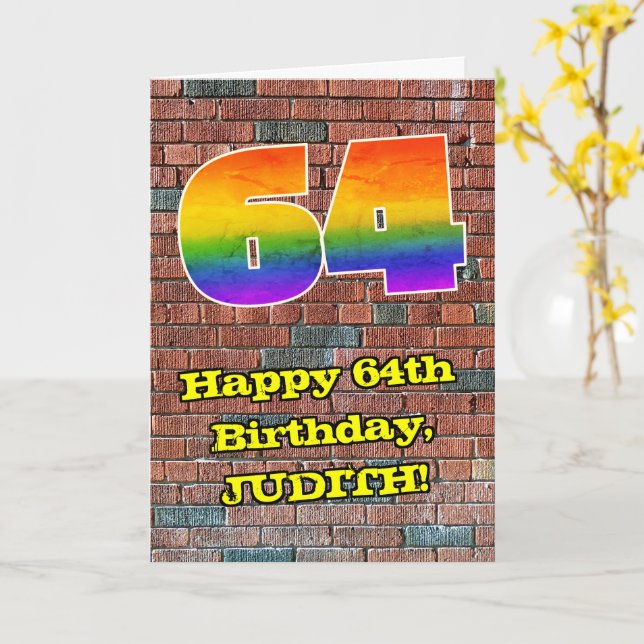 Carte 64e anniversaire : Arc-en-ciel amusant inspiré par (Fleur jaune)