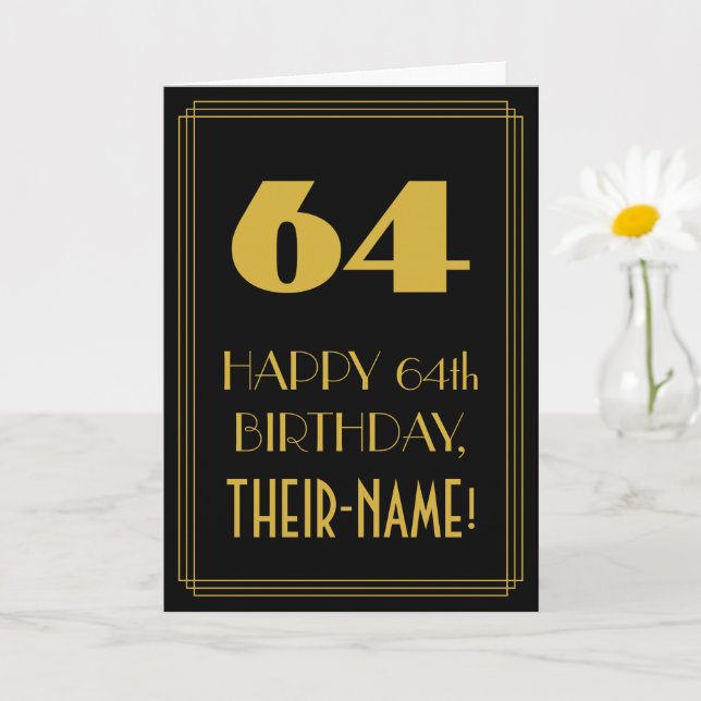 Carte 64e anniversaire - Art Déco Inspiré Look "64" & No (Petite plante)