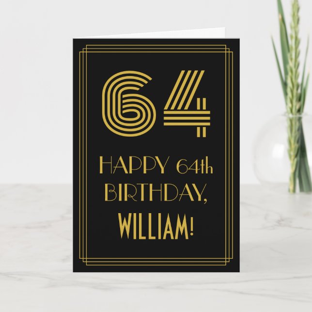 Carte 64e anniversaire : Art Déco Inspiré Look "64" & No (Devant)