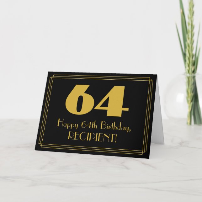 Carte 64e anniversaire : Art Déco Inspiré Look "64" & No (Devant)