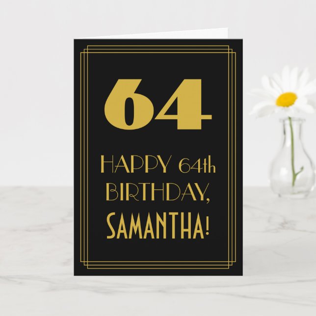 Carte 64e anniversaire ~ Art Déco Inspiré Look "64" & No (Petite plante)